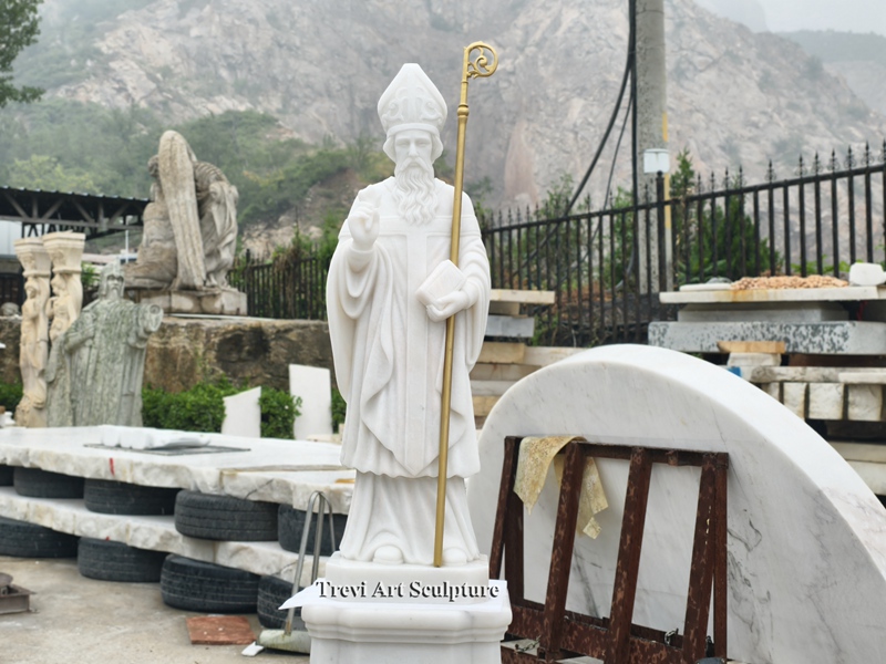 white Marble St Patrick statue with base
